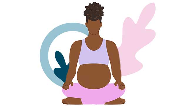 Vector graphic image of a pregnant person sitting cross legged in a meditative state