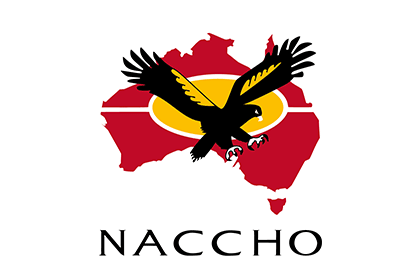 NACCHO logo which depicts a black and yellow bird flying in front of Australia