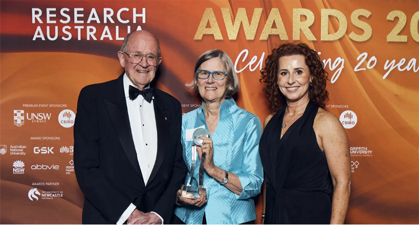 Pictured: Peter Wills AC, Carol Bower, and Nadia Levin. Photography credit: Research Australia